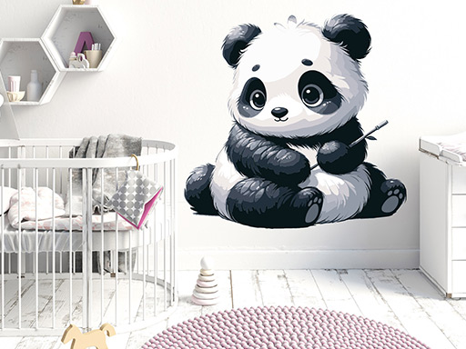 Panda samolepka na zeď, Panda nálepky na zeď, Panda dekorace na stěnu, Panda samolepící dekor na stěny, Panda samolepící tapety na zeď