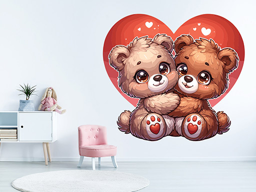 Zamilovaní medvídci samolepky na zeď, Zamilovaní medvídci nálepky na zeď pro děti, Zamilovaní medvídci dětské dekorace na zeď, Zamilovaní medvídci samolepící nálepky na zeď