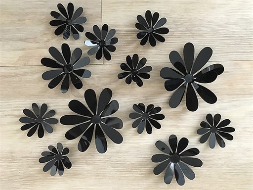 3D dekorace květy černá, 3D samolepky na zeď kytičky černá, 3D nálepky na zeď květy černá, 3D dekorace na stěnu kytičky černé