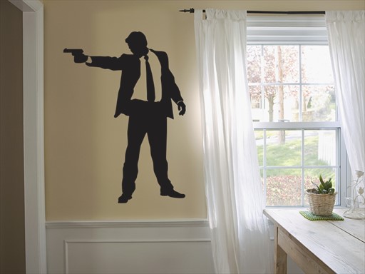 Agent s pistolí samolepky na zeď, Agent s pistolí nálepky na stěnu, Agent s pistolí dekorace na zdi, Agent s pistolí tapety na zdi
