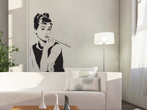 Audrey Hepburn samolepka na zeď, Audrey Hepburn nálepky na zeď, Audrey Hepburn dekorace na stěnu, Audrey Hepburn samolepící dekor na stěny, Audrey Hepburn samolepící tapety na zeď