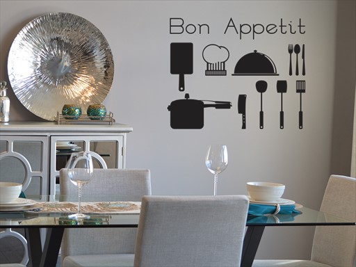 Bon Appetit sada samolepky na zeď, Bon Appetit sada nálepky na stěnu, Bon Appetit sada dekorace na zdi, Nápis Bon Appetit sada tapety na zdi
