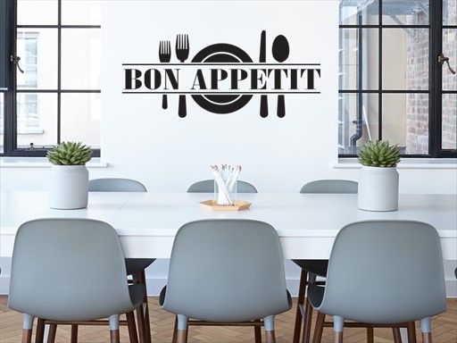 Bon Appetit samolepky na zeď, Bon Appetit nálepky na stěnu, Bon Appetit dekorace na zdi, Nápis Bon Appetit tapety na zdi