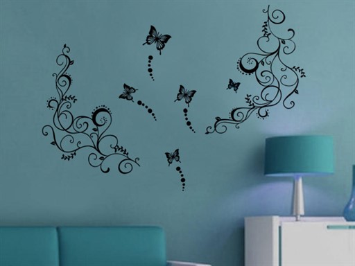 Dekor s motýlky samolepky na zeď, Dekor s motýlky nálepky na stěnu, Dekor s motýlky dekorace na zdi, Dekor s motýlky tapety na zdi