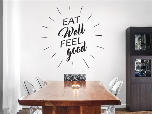 Eat well feel good nápis samolepky na zeď, Eat well feel good nálepky na zeď, Eat well feel good nápis dekorace na zeď, Eat well feel good samolepící nálepky na zeď