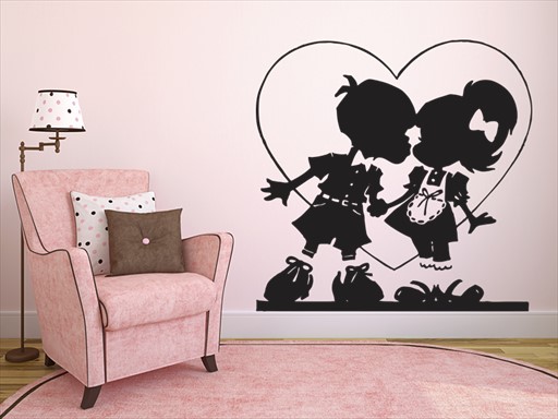 Kluk a holčička srdce samolepky na zeď, Kluk a holčička srdce nálepky na stěnu, Kluk a holčička srdce dekorace na zdi, Kluk a holčička srdce tapety na zdi