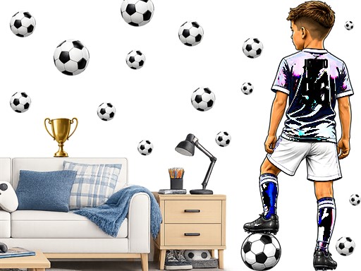 Malý fotbalista samolepky na zeď, Malý fotbalista nálepky na zeď, Malý fotbalista dekorace na zeď, Malý fotbalista samolepící nálepky na zeď