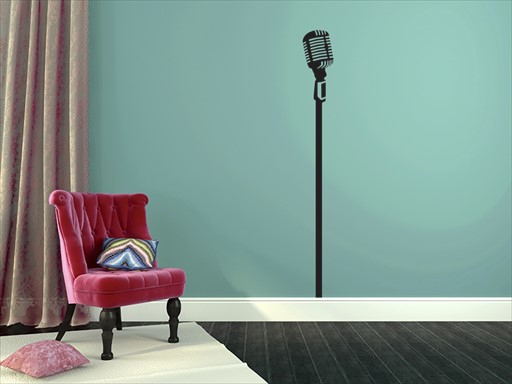 Mikrofon samolepka na zeď, mikrofon dekorace na zeď, mikrofon nálepka na zeď, mikrofon samolepící dekorace na zdi