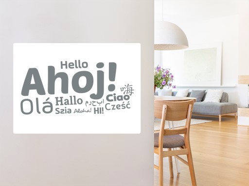 Nápis Ahoj samolepky na zeď, Nápis Ahoj nálepky na stěnu, Nápis Ahoj dekorace na zdi, Nápis Ahoj tapety na zdi