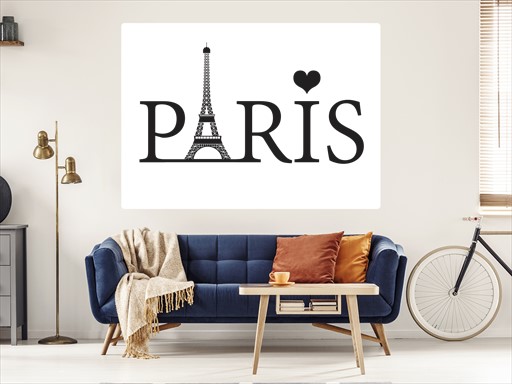 Nápis Paris se srdíčkem samolepky na zeď, Nápis Paris se srdíčkem nálepky na stěnu, Nápis Paris se srdíčkem dekorace na zdi, Nápis Paris se srdíčkem tapety na zdi