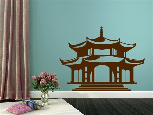 pagoda samolepky na zeď, čínská budova nálepky na stěnu, čínská stavba samolepky na zeď