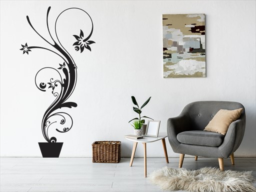 Rostlina v květináči samolepka na zeď, Rostlina v květináči nálepky na zeď, Rostlina v květináči dekorace na stěnu, Rostlina v květináči samolepící dekor na stěny, Rostlina v květináči samolepící tapety na zeď