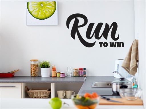 Run to win nápis samolepky na zeď, Run to win nálepky na zeď, Run to win nápis dekorace na zeď, Run to win samolepící nálepky na zeď