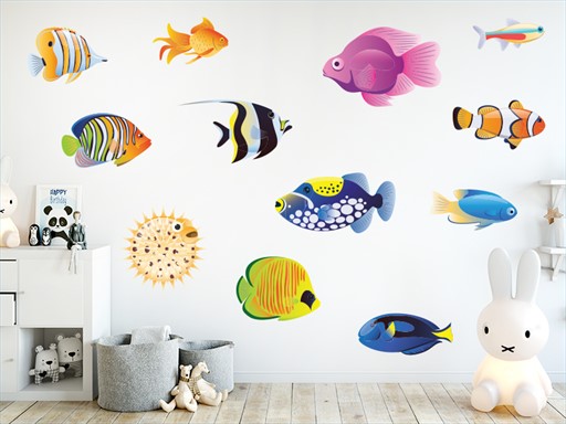 Ryby z moře samolepky na zeď, Ryby z moře nálepky na zeď, Ryby z moře dekorace na zeď, Ryby z moře samolepící nálepky na zeď