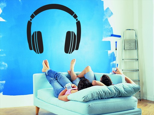 Sluchátka samolepky na zeď, sluchátka nálepky na zeď, headphones, nálepky na stěnu, sluchátka dekorace na zeď
