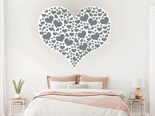 Srdce ze srdíček samolepky na zeď, Srdce ze srdíček nálepky na zeď, Srdce ze srdíček dekorace na zeď, Srdce ze srdíček samolepící nálepky na zeď