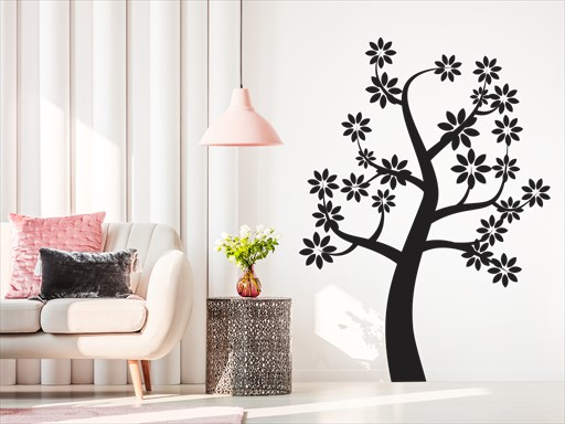 Strom s kytičkami samolepky na zeď, Strom s kytičkami nálepky na stěnu, Strom s kytičkami dekorace na zdi, Strom s kytičkami tapety na zdi