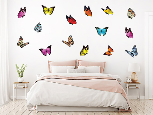 15 barevných motýlků samolepky na zeď, 15 barevných motýlků nálepky na zeď, 15 barevných motýlků dekorace na zeď, 15 barevných motýlků samolepící nálepky na zeď