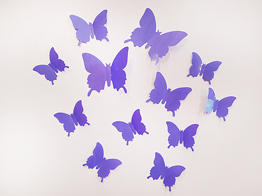 3D dekorace motýli světle fialoví, 3D samolepky na zeď motýli fialová, 3D nálepky na zeď motýlci světle fialoví, 3D dekorace na stěnu motýlci lila levandulová