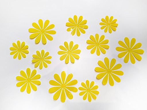 3D dekorace květy žluté, 3D samolepky na zeď kytičky žluté, 3D nálepky na zeď květy žluté, 3D dekorace na stěnu kytičky žlutá
