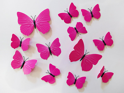 3D dekorace motýli růžová, 3D samolepky na zeď motýli růžová, 3D nálepky na zeď motýlci růžová, 3D dekorace na stěnu motýlci růžová