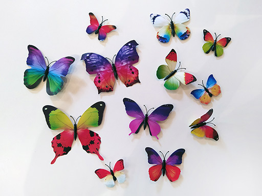 3D dekorace motýli pestří, 3D samolepky na zeď motýli pestrá, 3D nálepky na zeď motýlci pestří, 3D dekorace na stěnu motýlci pestrá