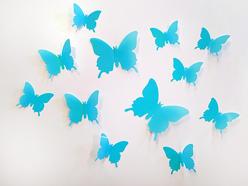 3D dekorace motýli světle modrá, 3D samolepky na zeď motýli světle modrá, 3D nálepky na zeď motýlci světle modrá, 3D dekorace na stěnu motýlci světle modrá