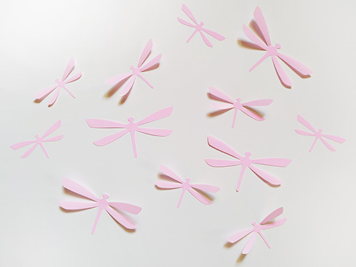 3D dekorace vážky růžová, 3D samolepky na zeď vážky růžové, 3D nálepky na zeď vážky růžová, 3D dekorace na stěnu vážky růžové