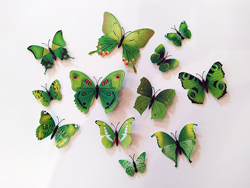 3D dekorace motýli zelení, 3D samolepky na zeď motýli zelení, 3D nálepky na zeď motýlci zelení, 3D dekorace na stěnu motýlci zelení