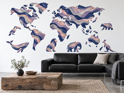 Achátová mapa světa se zvířaty