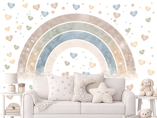 Akvarelová duha nordic samolepky na zeď, Akvarelová duha nordic nálepky na stěnu, Akvarelová duha nordic dekorace na zeď, Akvarelová duha nordic samolepky na zeď, Akvarelová duha nordic nálepka na stěnu