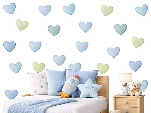 Akvarelová srdce pro kluky 50 ks