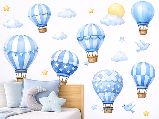 Akvarelové létající balóny modré