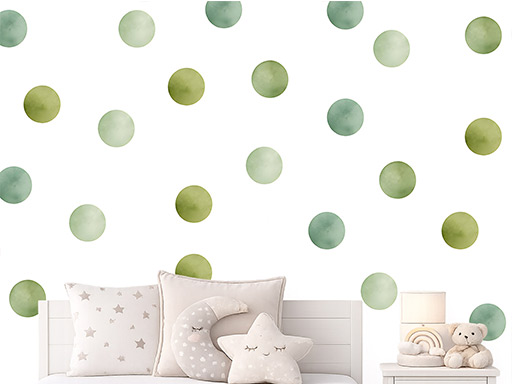 Akvarelové puntíky zelené 50 ks