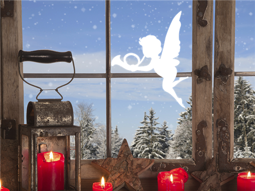 Andělíček vánoční samolepka na okno, Andělíček vánoční nálepky na zeď, Andělíček vánoční dekorace na stěnu, Andělíček vánoční samolepící dekor na stěny, Andělíček vánoční samolepící tapety na okno