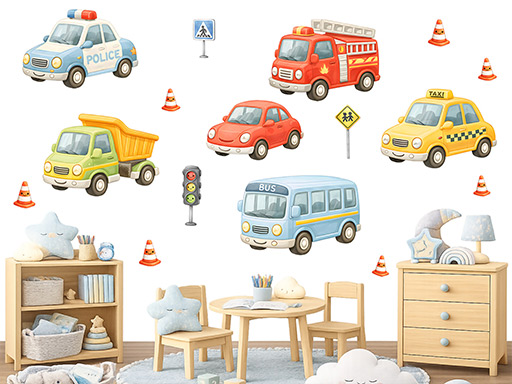 Autíčka pro nejmenší samolepky na zeď, Autíčka pro nejmenší nálepky na zeď, Autíčka pro nejmenší dekorace na zeď, Autíčka pro nejmenší samolepící nálepky na zeď