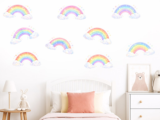 Barevné duhy pro děti samolepky na zeď, Barevné duhy nálepky na stěnu, Barevné duhy dekorace na zeď, Barevné duhy samolepky na zeď, Barevné duhy nálepka na stěnu