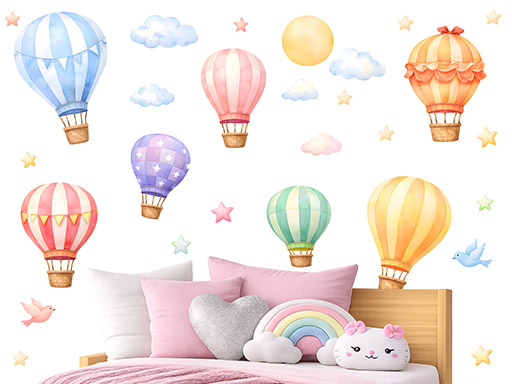 Barevné horkovzdušné létající balóny samolepka na zeď, Barevné horkovzdušné létající balóny nálepka na zeď, Barevné horkovzdušné létající balóny dětská dekorace na zeď, Barevné horkovzdušné létající balóny samolepící nálepka na zeď, Barevné horkovzdušné létající balóny samolepka na zeď pro děti
