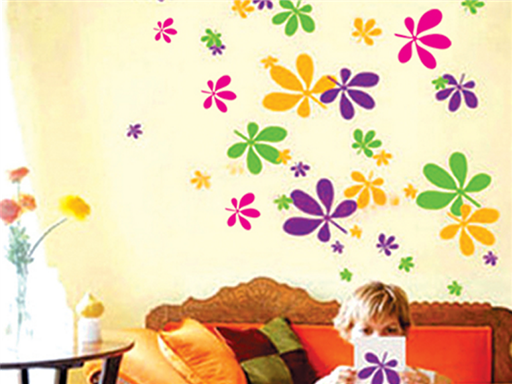 Barevné listy samolepky na zeď, Barevné listy nálepky na zeď, Barevné listy dekorace na zeď, Barevné listy samolepící nálepky na zeď