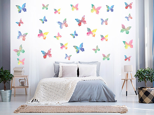 Barevní malovaní motýlci samolepky na zeď, Barevní malovaní motýlci nálepky na zeď, Barevní malovaní motýlci pro děti dekorace na zeď, Barevní malovaní motýlci samolepící nálepky na zeď