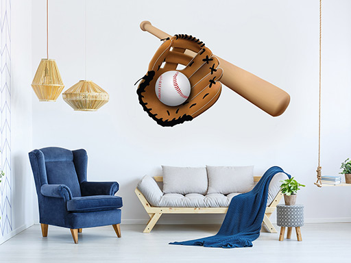 Rukavice baseballový míček a pálka samolepky na zeď, Rukavice baseballový míček a pálka nálepky na zeď, Basebalový míček a pálky dekorace na zeď, Basebalový míček a pálky samolepící nálepky na zeď