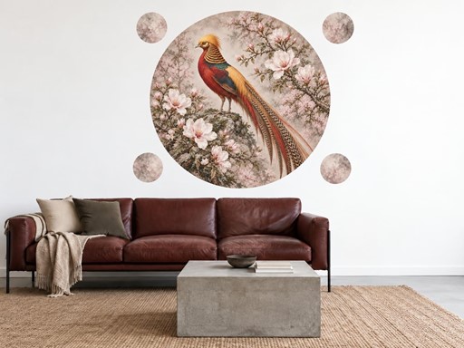 Bažant zlatý mezi magnoliemi samolepky na zeď, Bažant zlatý mezi magnoliemi tapety na zeď, Bažant zlatý mezi magnoliemi dekorace na zeď, Bažant zlatý mezi magnoliemi nálepky na zeď