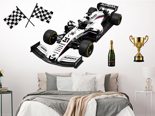 Bílá formule F1 samolepky na zeď, Bílá formule F1 nálepky na stěnu, Bílá formule F1 dekorace na zdi, Bílá formule F1 tapety na zdi