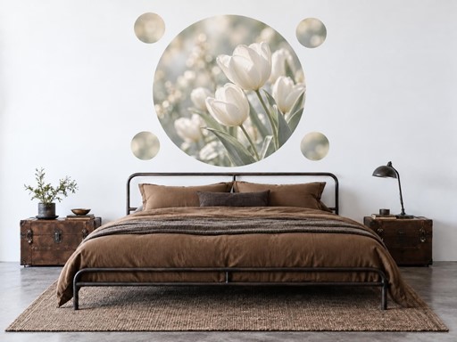 Bílé tulipány v kruhu samolepky na zeď, Bílé tulipány v kruhu tapety na zeď, Bílé tulipány v kruhu dekorace na zeď, Bílé tulipány v kruhu nálepky na zeď