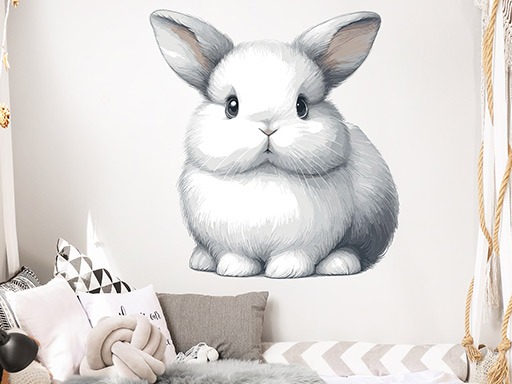 Bílý králík samolepka na zeď, Bílý králík nálepky na zeď, Bílý králík dekorace na stěnu, Bílý králík samolepící dekor na stěny, Bílý králík samolepící tapety na zeď