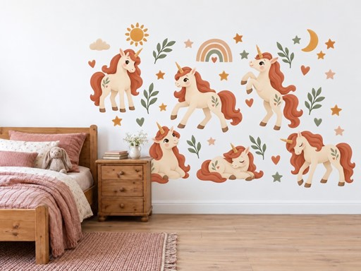 Boho jednorožci a duhy samolepky na zeď, Boho jednorožci a duhy tapety na zeď, Boho jednorožci a duhy dekorace na zeď, Boho jednorožci a duhy nálepky na zeď