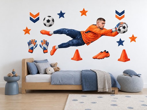 Brankář v oranžovém dresu samolepky na zeď, Brankář v oranžovém dresu tapety na zeď, Brankář v oranžovém dresu dekorace na zeď, Brankář v oranžovém dresu nálepky na zeď