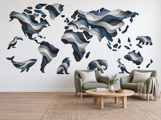 Břidlicová mapa světa se zvířaty samolepky na zeď, Břidlicová mapa světa se zvířaty tapety na zeď, Břidlicová mapa světa se zvířaty dekorace na zeď, Břidlicová mapa světa se zvířaty nálepky na zeď