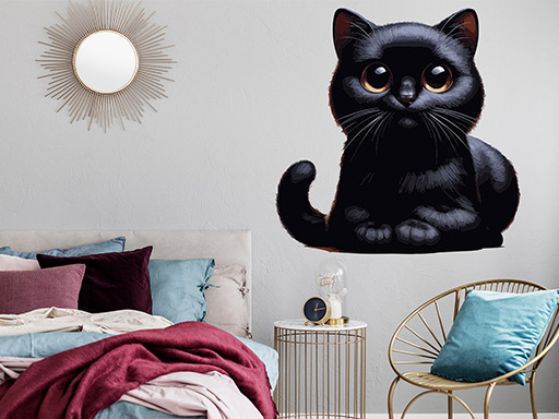 Černá kočka samolepky na zeď, Černá kočka nálepky na zeď, Černá kočka dekorace na zeď, Černá kočka samolepící nálepky na zeď