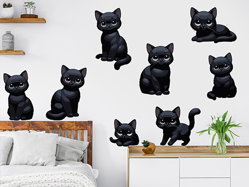 Černé kočky samolepky na zeď, Černé kočky nálepky na zeď, Černé kočky dekorace na zeď, Černé kočky samolepící nálepky na zeď